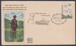 Inde India 1980 Special Cover International Stamp Exhibition, Mail Runner Postman, Dog, Boat, Ship, Pictorial Postmark - Brieven En Documenten