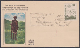 Inde India 1980 Special Cover International Stamp Exhibition, Mail Runner Postman, Philately Pictorial Postmark - Covers & Documents