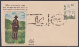 Inde India 1980 Special Cover International Stamp Exhibition, Mail Runner, Army Postal Service Bird Pictorial Postmark - Lettres & Documents