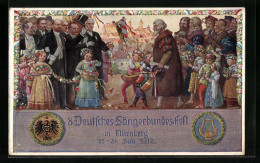 Künstler-AK Nürnberg, 8. Deutsches Sängerbundes-Fest 1912, Sänger Und Kinder Mit Blumen, Ganzsache Bayern  - Cartoline