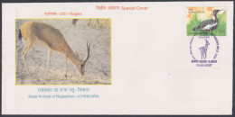 Inde India 2007 Special Cover Chinkara Deer, State Animal Of Rajasthan, Wildlife, Wild Life, Pictorial Postmark - Covers & Documents