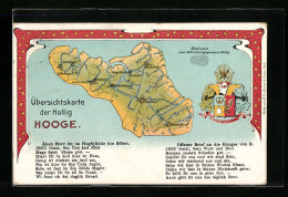 AK Hooge, Landkarte Der Hallig, Wappen  - Maps