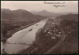 Fotografie Brück & Sohn Meissen, Ansicht Jakuben, Laurenziusinsel, Flusspartie & Eisenbahngleise  - Lieux