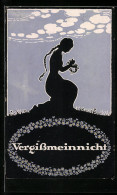 Künstler-AK Dora Heckel: Dame Mit Vergissmeinnicht  - Other & Unclassified