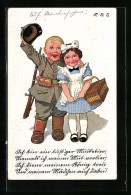 Künstler-AK P. O. Engelhard (P.O.E.): Grüssender Soldat In Uniform Mit Dienstmädchen  - Engelhard, P.O. (P.O.E.)