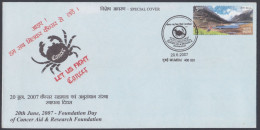 Inde India 2007 Special Cover Cancer, Medical, Medicine, Health, Disease, Diseases, Crab, Pictorial Postmark - Cartas & Documentos