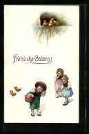 AK Fröhliche Ostern, Kinder Mit Osterküken  - Pasen