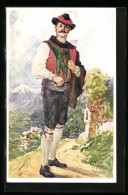 Artista-Cartolina Wanderer In Tracht Aus Meran  - Unclassified