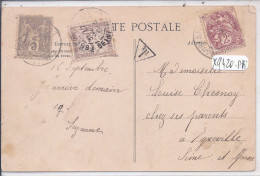 CARTE PSTALE TAXEE- AFFRANCHIE A 5 C- MOINS DE 5 MOTS AU LIEU DE 10 C - PLUS DE 5 MOTS - 1859-1959 Lettres & Documents