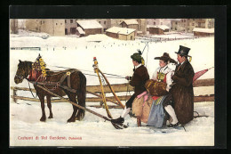 Cartolina Costumi Di Val Gardena /Dolomiti, Paar Im Pferdeschlitten In Tracht  - Ohne Zuordnung