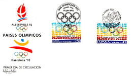 FDC 1992 PAYS OLYMPIQUES - EMISSION CONJOINTE - 1990-1999