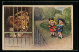 Künstler-AK E. Colombo: Kinder Am Löwenkäfig Im Zoo  - Colombo, E.
