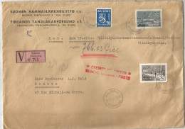 FINLAND SUOMI 100+500+20 LARGE COVER CHARGE REC HELSINGKI 1952 TO SUISSE EXEMPT GENEVE DOUANE - Lettres & Documents