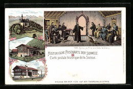 Lithographie Stans, Niklaus Von Der Flüe Auf Der Tagsatzung, Wohnhaus Und Geburtshaus Des Niklaus V. D. Flüe, Kapelle  - Stans