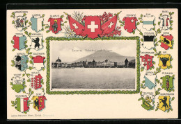 Präge-AK Luzern, Bahnhof Und Pilatus, Wappen Der Kantone  - Lucerne