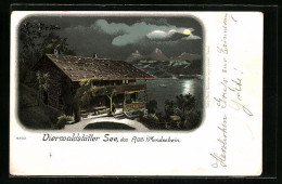 Lithographie Rütli /Vierwaldstätter See, Gasthaus Rütli Im Mondschein  - Autres & Non Classés