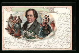 Lithographie Goethe Im Portrait Und Figuren Seiner Stücke  - Ecrivains