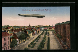 AK Rendsburg, Grafenstrasse Und Kasernen, Luftschiff über Der Stadt  - Zeppeline