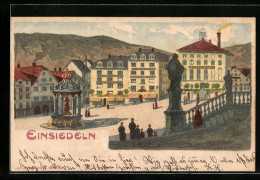 Lithographie Einsiedeln, Marktplatz Mit Hotel Du Paon Und Rathaus  - Einsiedeln