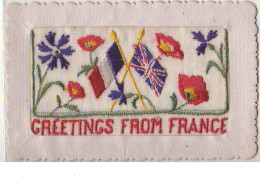 N°6604 - Carte Brodée Avec Rabat - Greetings From France - Drapeaux - Embroidered