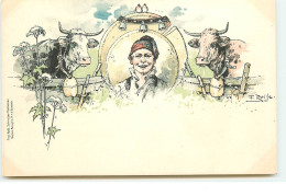 N°16306 - Fritz Reifs - Portrait D'un Homme Entre Deux Vaches - Autres & Non Classés