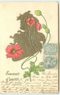 N°15271 - Carte Gaufrée - Art Nouveau - Souvenir D'Amitié - Profil D'une Femme - Other & Unclassified