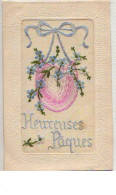 N°6609 - Carte Brodée - Heureuses Pâques - Oeuf Suspendu - Embroidered