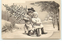 N°10722 - Carte Fantaisie Gaufrée - Noël - Enfants Sur Une Luge N°1 - Other & Unclassified