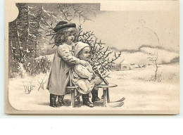 N°10724 - Carte Fantaisie Gaufrée - Noël - Enfants Sur Une Luge N°3 - Autres & Non Classés