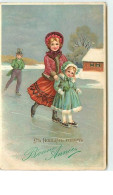 N°8729 - Carte Fantaisie - Bonne Année - Femme Et Fillette Faisant Du Patin à Glace - Año Nuevo