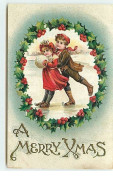 N°10726 - Carte Fantaisie Gaufrée - A Merry Christmas - Enfants Faisant Du Patin à Glace - Other & Unclassified