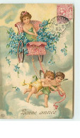 N°11783 - Carte Fantaisie Gaufrée - Bonne Année - Angelot Tirant Une Cariole - New Year