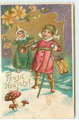 N°11781 - Carte Fantaisie Gaufrée - Prosit Neujahr - Enfants, Champignon - Año Nuevo