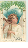 N°9831 - Carte Fantaisie - Fröhliche Ostern - Ange Avec Une Harpe - Pasen