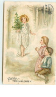 N°7733 - Carte Gaufrée - Fröhliche Weihnachten - Ange Apportant Un Sapin à Des Enfants - Other & Unclassified