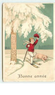 N°10736 - Carte Fantaisie Gaufrée - Bonne Année - Enfant Et Cochon - New Year