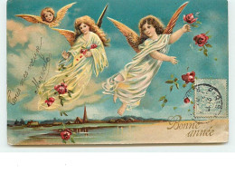 N°6638 - Carte  Gaufrée - Bonne Année - Anges Et Roses - Año Nuevo