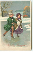 N°10741 - Carte Fantaisie Gaufrée - Gelukkig Nieunjaar - Enfants Faisant Du Patin - New Year