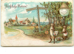 N°11791 - Carte Fantaisie - Fröhliche Ostern - Village Et Lapins - Pasen