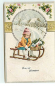 N°10742 - Carte Fantaisie Gaufrée - Gelukkig Nieunjaar - Enfant Sur Une Luge - Sports Hiver - Nouvel An