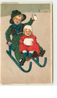 N°10745 - Carte Fantaisie Gaufrée - Style Flatscher - Enfants Sur Une Luge N°2 - 1900-1949