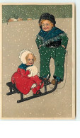 N°10746 - Carte Fantaisie Gaufrée - Style Flatscher - Enfants Sur Une Luge N°3 - 1900-1949