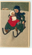 N°10744 - Carte Fantaisie Gaufrée - Style Flatscher - Enfants Sur Une Luge N°1 - 1900-1949