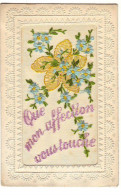 N°17403 - Carte Brodée - Que Mon Affection Vous Touche - Fleurs - Brodées