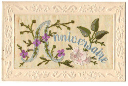 N°17404 - Carte Brodée - Anniversaire - Fleurs - Brodées