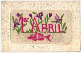 N°8552 - Carte Brodée - 1er April - Poisson - Iris - Embroidered