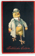 N°18428 - Carte Gaufrée - Fröhliche Ostern - Poussin Habillé Avec Un Costume - Pasen