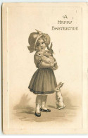 N°18434 - A Happy Eastertide - Fillette Portant Des Lapins Dans Les Bras - Pasen
