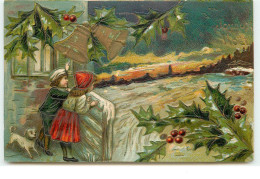 N°16273 - Carte Gaufrée - Joyeux Noël - Enfants Regardant Un Paysage - Sonstige & Ohne Zuordnung