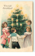 N°16276 - Carte Gaufrée - Vroolijk Kerstfeest - Enfants Faisant Une Ronde Autour D'un Sapin - Andere & Zonder Classificatie